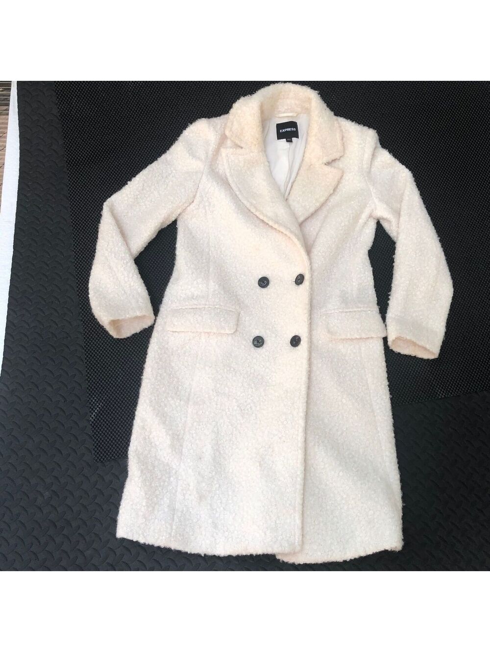 Express Women's Cream Textured Wool Blend Long Coat XS